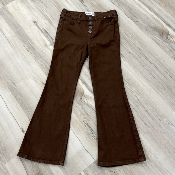 Abercrombie Kids Girls High-Rise Flare Jeans 9/10 Reg Pull-on Brown - Picture 1 of 5
